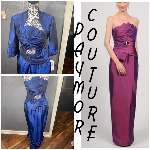 Daymor Couture Colbalt asymmetric pleated dress jacket formal wedding - Picture 1 of 12